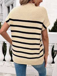 Devine Striped Mock Neck Short Sleeve Sweater Trandify deal