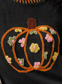 Women's Pumpkin Floral Embroidered Thanksgiving Sweater Cozy Fall Pullover