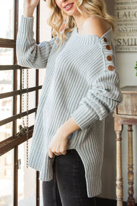 Side Slit Boat Neck Long Sleeve Sweater Trandify Deal