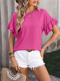 Ruffled Round Neck Short Sleeve Top Trandify deal