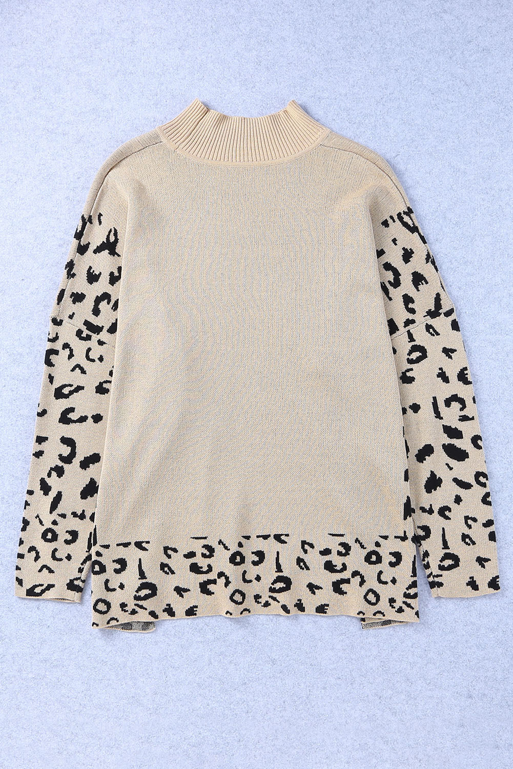 Slit Leopard Mock Neck Dropped Shoulder Sweater Trandify Deal