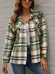 Plaid Collared Neck Long Sleeve Jacket Trandify Deal