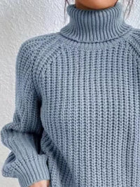 Plus Size Turtleneck Sweater - Ribbed Long Sleeve Top