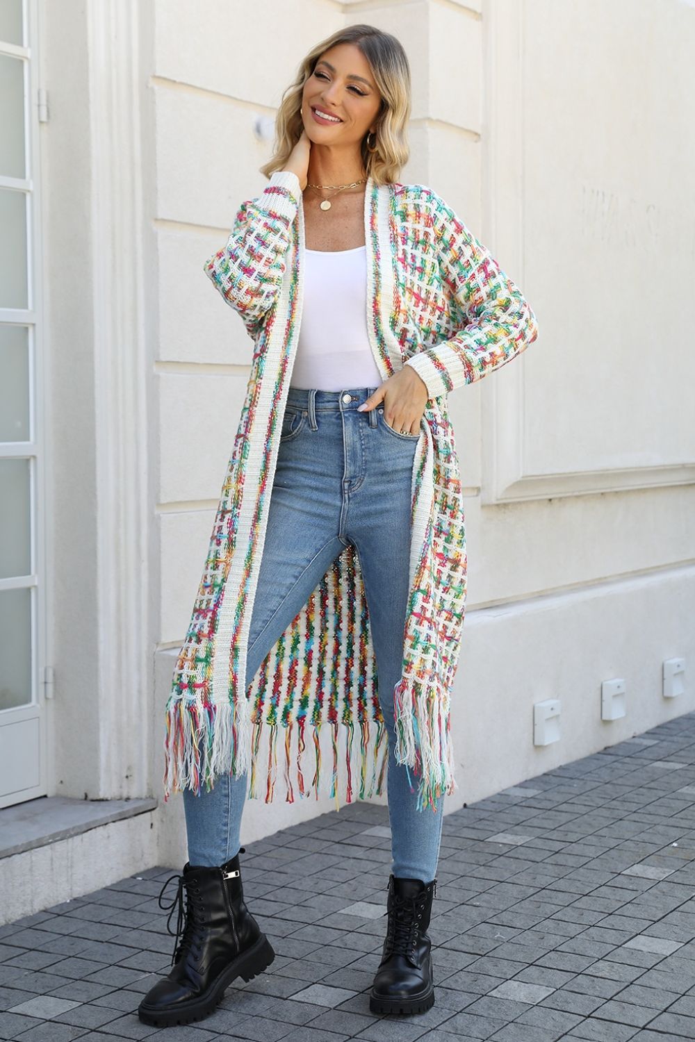 Angel wings Multicolored Open Front Fringe Hem Cardigan Trandify deal