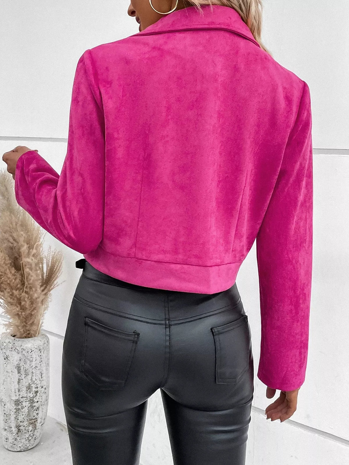 Women's Faux Leather Moto Jacket - Biker Style Zip Detail