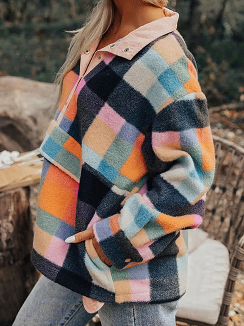 Color Block Half Snap Long Sleeve Sweatshirt Trandify Deal