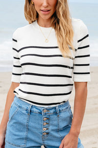 Round Neck Half Sleeve Knit Top Trandify Deal