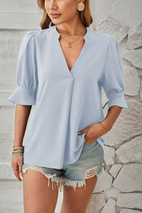 Notched Half Sleeve Blouse Trandify deal