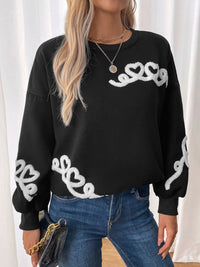 Perfee Heart Round Neck Long Sleeve Sweater Trandify Deal