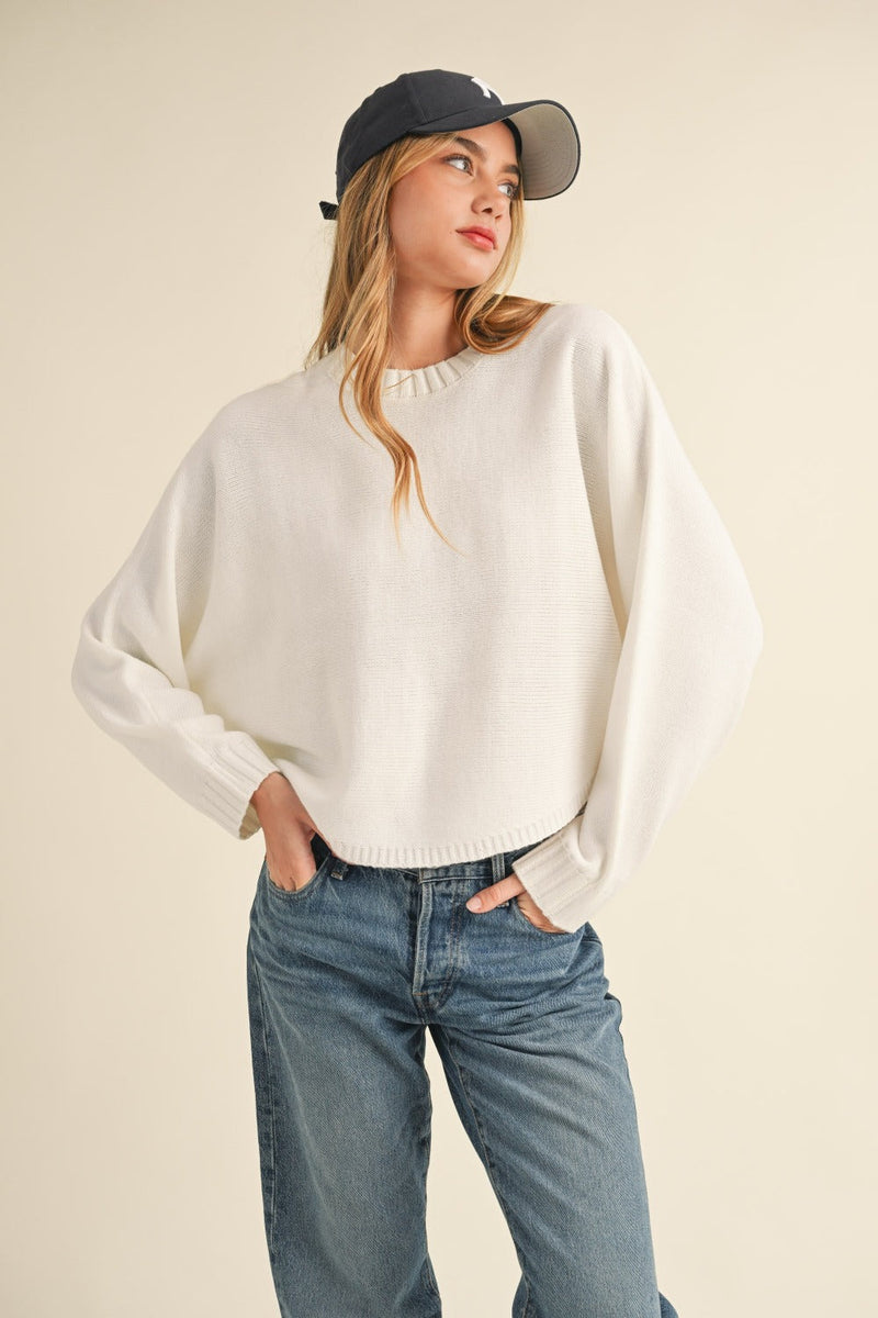 Mable Round Neck Dolman Sleeve Cropped Sweater Trandify Deal