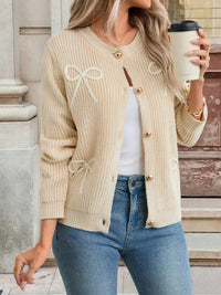 Women's Bow Button Up Long Sleeve Cardigan