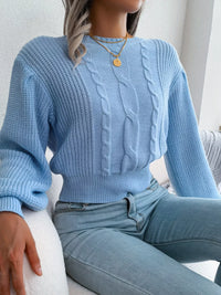 Women's Cropped Cable Knit Sweater | Crewneck Top