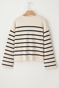 Striped Button Up Round Neck Cardigan Trandify Deal
