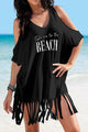 Fringe V-Neck Cold Shoulder Cover Up Trandify deal