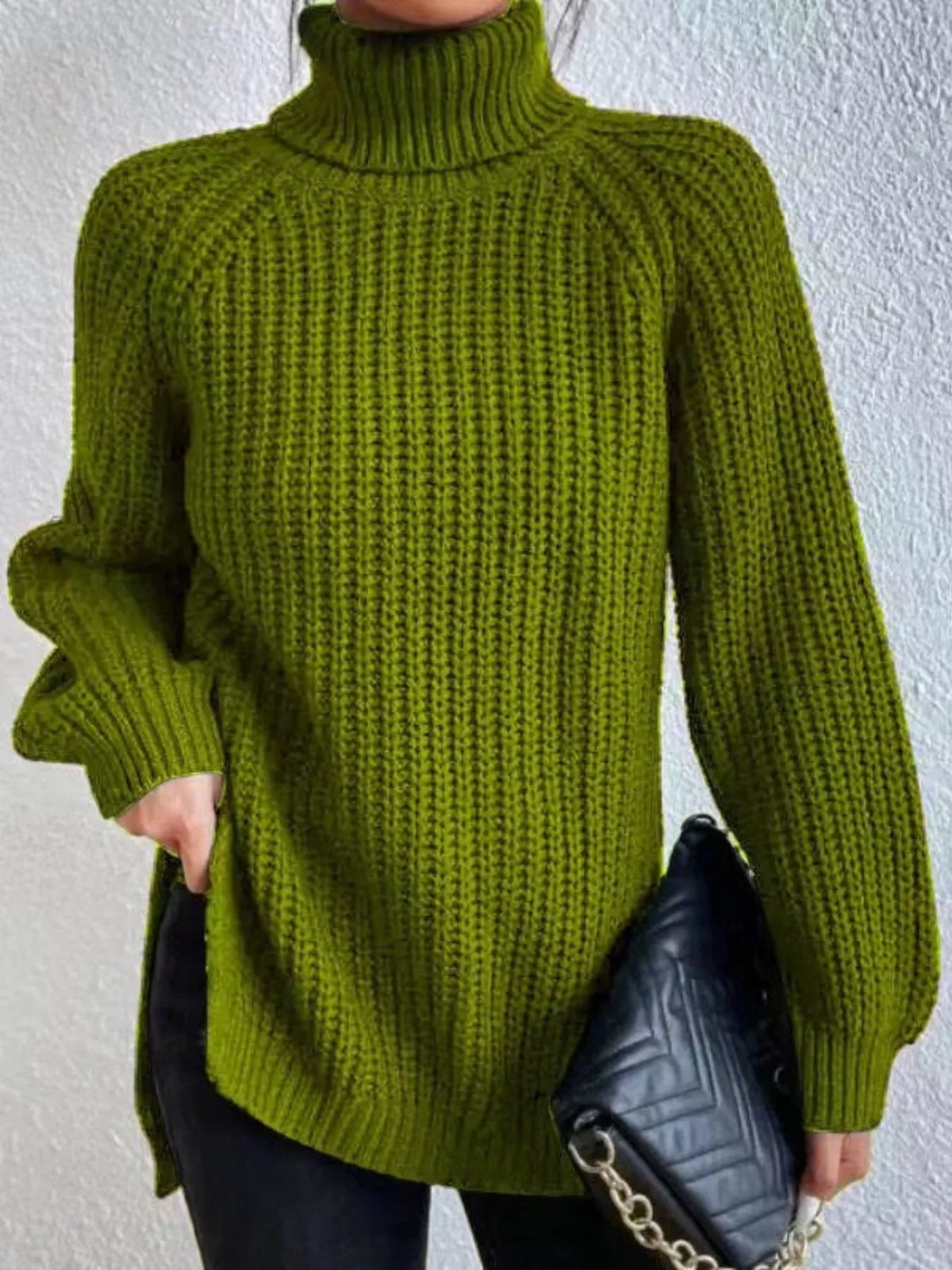 Plus Size Turtleneck Sweater - Ribbed Long Sleeve Top