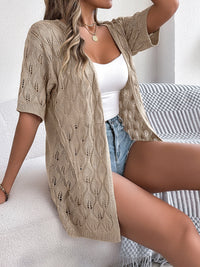 Openwork Open Front Short Sleeve Cardigan Trandify deal