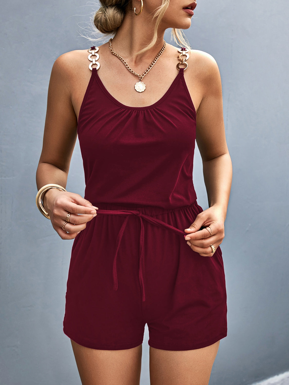Scoop Neck Romper with Pockets Trandify deal