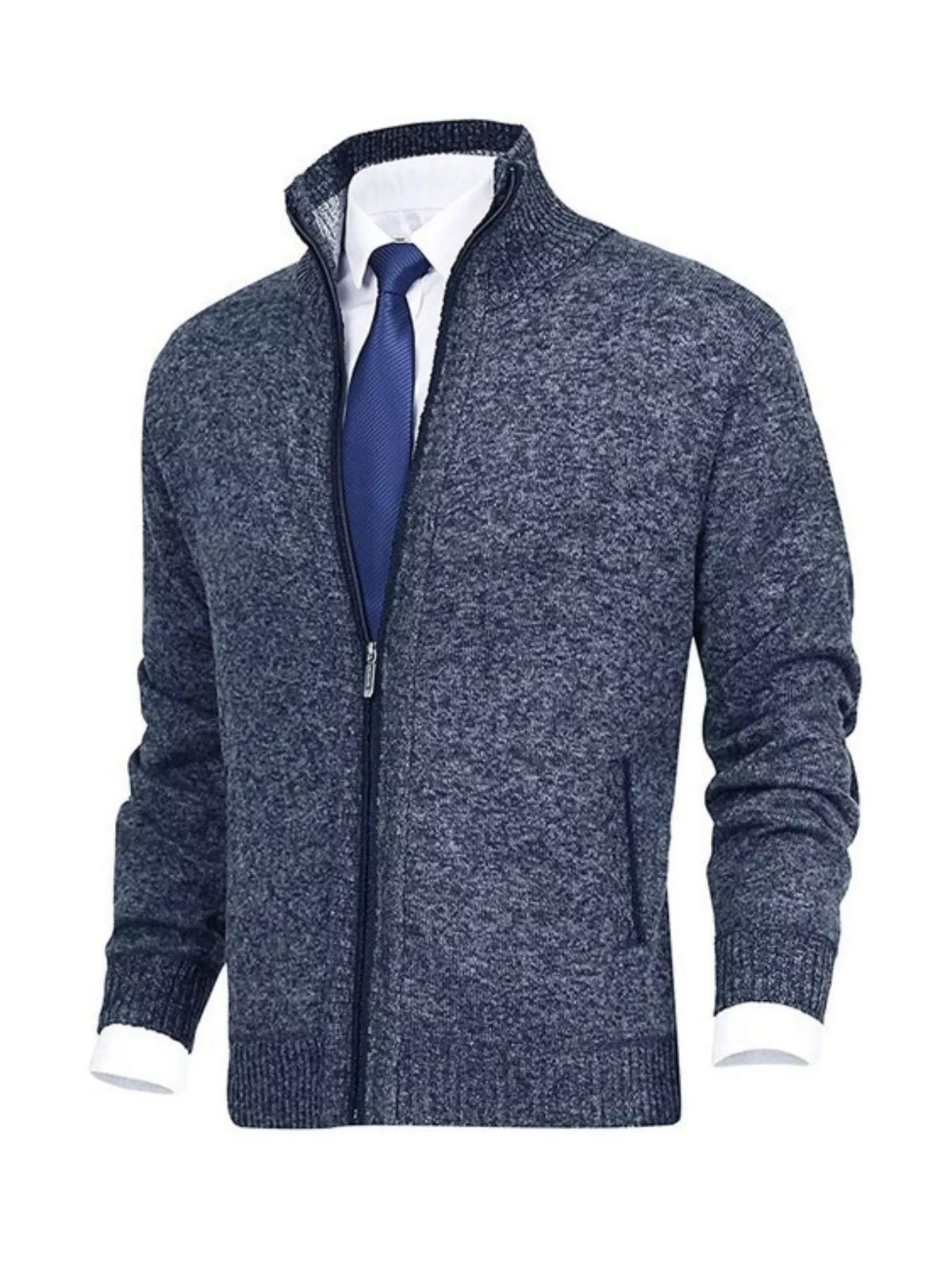 Men's Plus Size Zip Up Cardigan - Ribbed Hem & Pockets