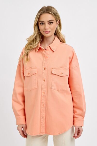 RISEN Full Size Button-Down Long Sleeve Denim Shacket for Women – TrandifyDeal