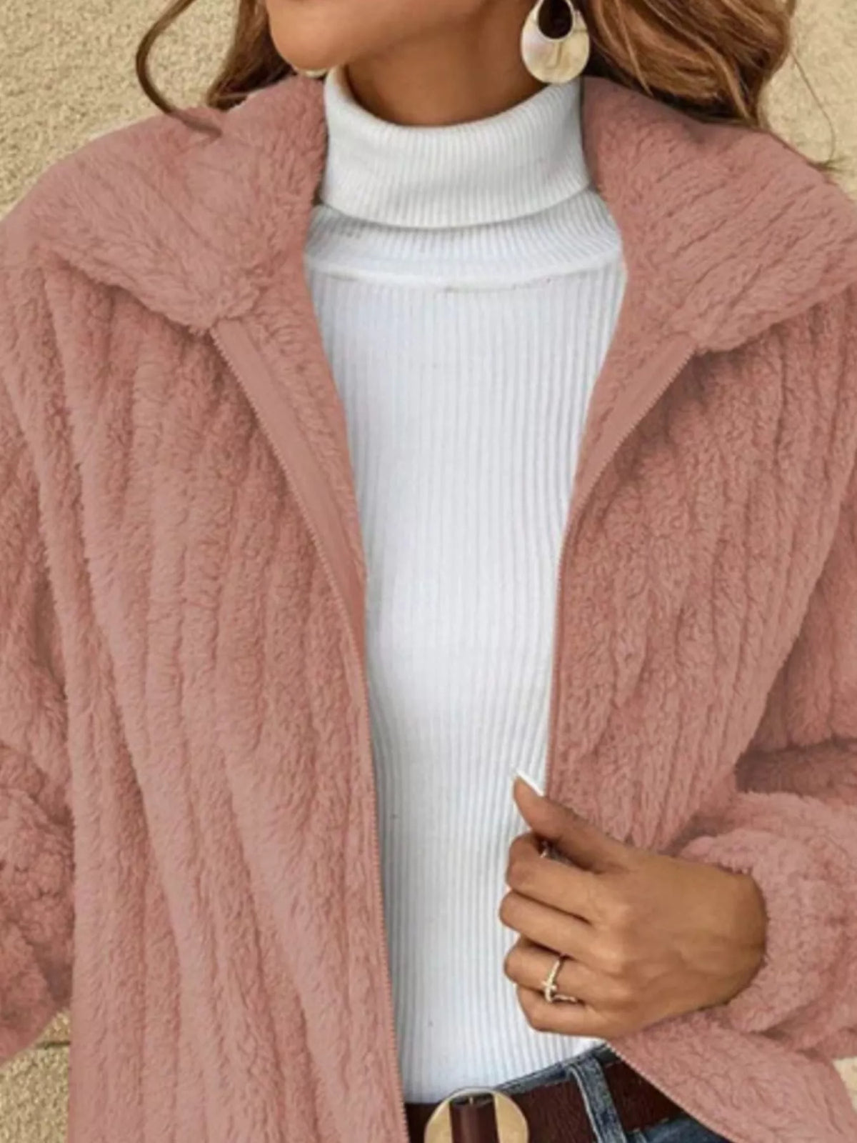 Plus Size Textured Zip Jacket for Women | Casual Long Sleeve