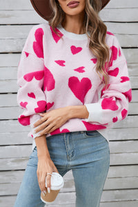 Angel Wings Heart Contrast Round Neck Long Sleeve Sweater Trandify Deal