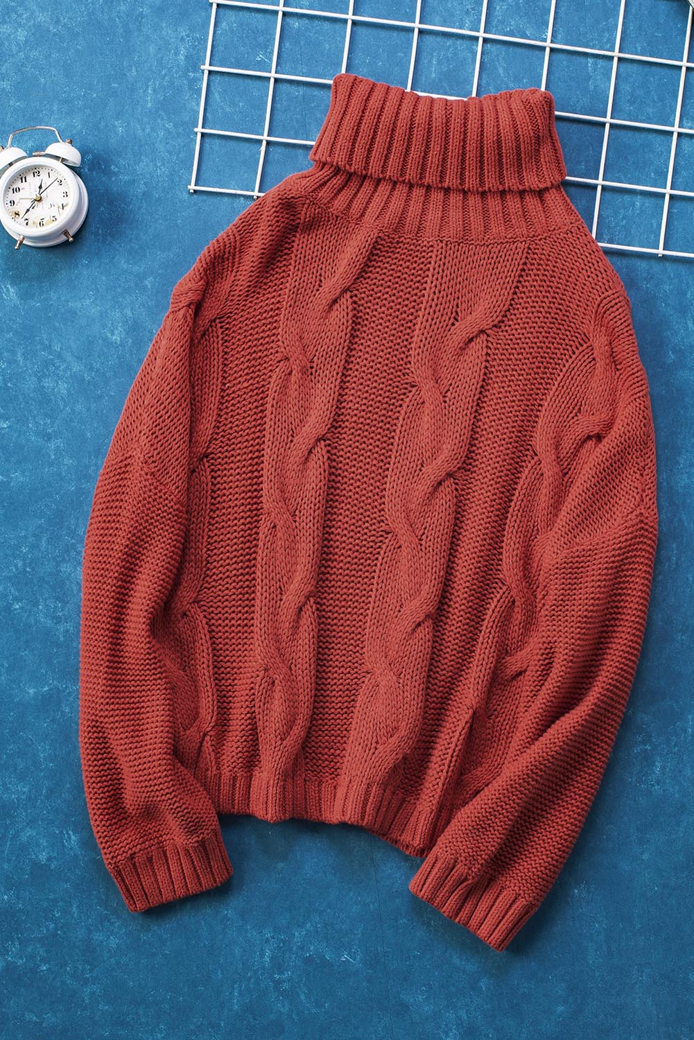 Cable-Knit Turtleneck Dropped Shoulder Sweater Trandify Deal