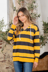 Full Size Drawstring Striped Long Sleeve Hoodie Trandify deal