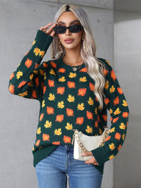 Angel Wings Maple Leaf Round Neck Long Sleeve Sweater Trandify Deal