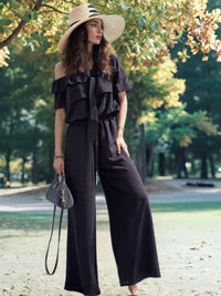 Ruffled-Off Shoulder Wide Leg Jumpsuit - TrandifyDeal