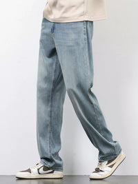 Mens lyocell wide leg jeans in washed regular fit