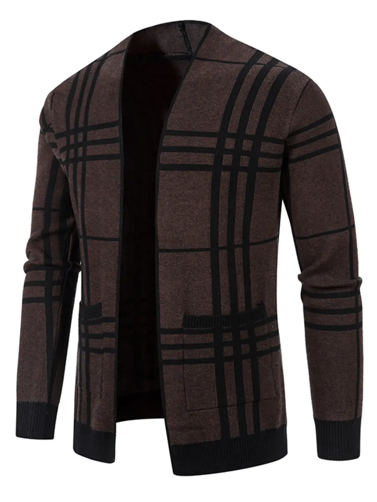 Men’s Plus Size Plaid Cardigan – Buffalo Check Open Front Long Sleeve Sweater