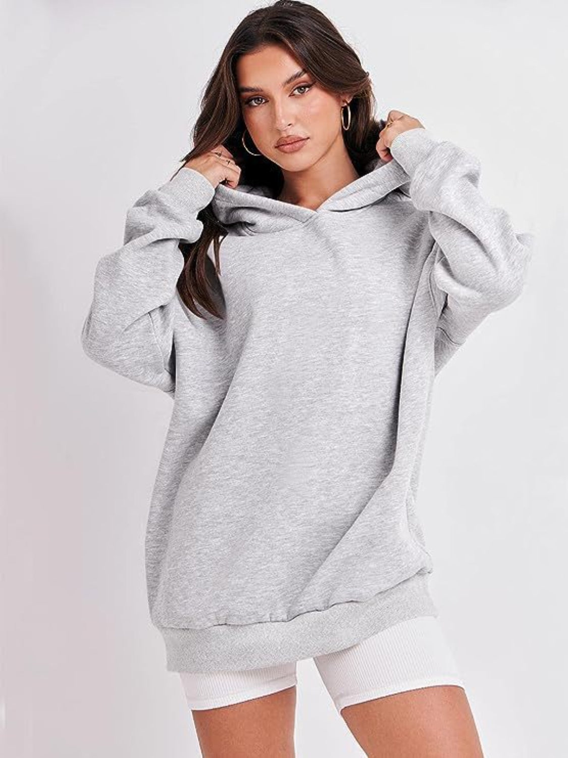Dropped Shoulder Long Sleeve Hoodie Trandify Deal