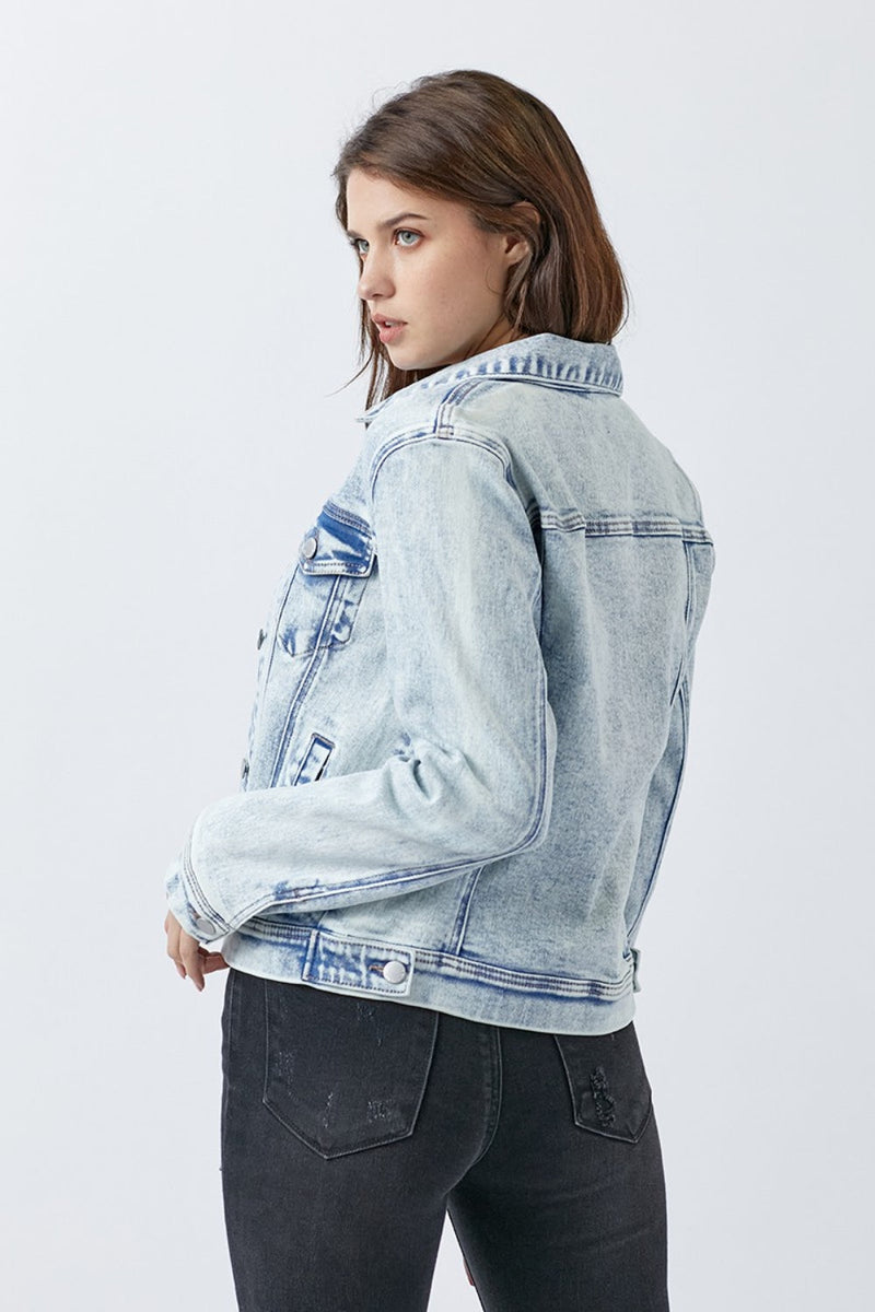RISEN Button Up Washed Denim Jacket Trandify deal