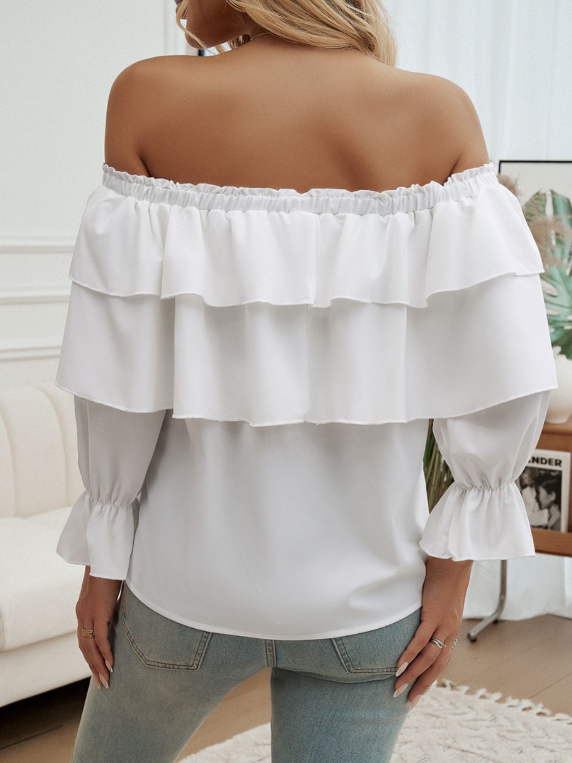 Devine Off-Shoulder Flounce Sleeve Blouse Trandify Deal