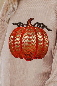 Sequin Pumpkin Round Neck Long Sleeve Sweatshirt Trandify Deal