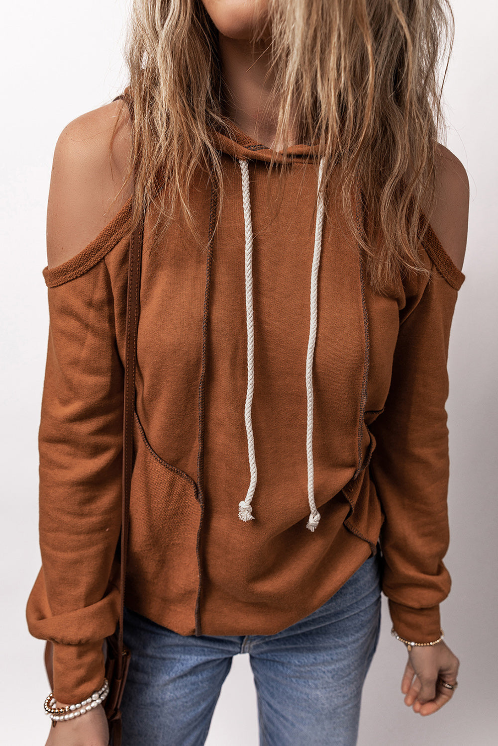 Cold Shoulder Long Sleeve Hoodie Trandify Deal