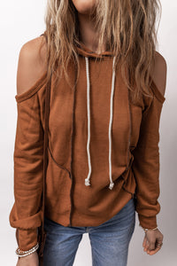 Cold Shoulder Long Sleeve Hoodie Trandify Deal