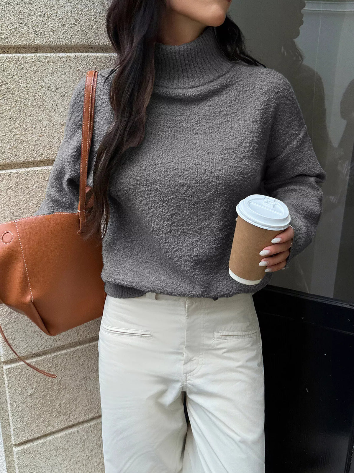 Women's Ribbed Turtleneck Sweater Long Sleeve Top for Fall Winter Fashion