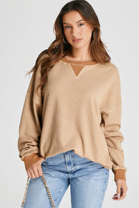 Waffle-Knit Long Sleeve Sweatshirt Trandify Deal