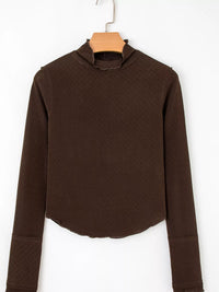 Y2K patchwork jacquard long sleeve top with lettuce trim for women, price on sale.