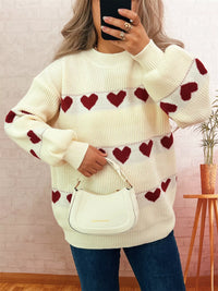 Women's Heart Pattern Sweater - Cute Dropped Shoulder Pullover