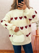 Women's Heart Pattern Sweater - Cute Dropped Shoulder Pullover