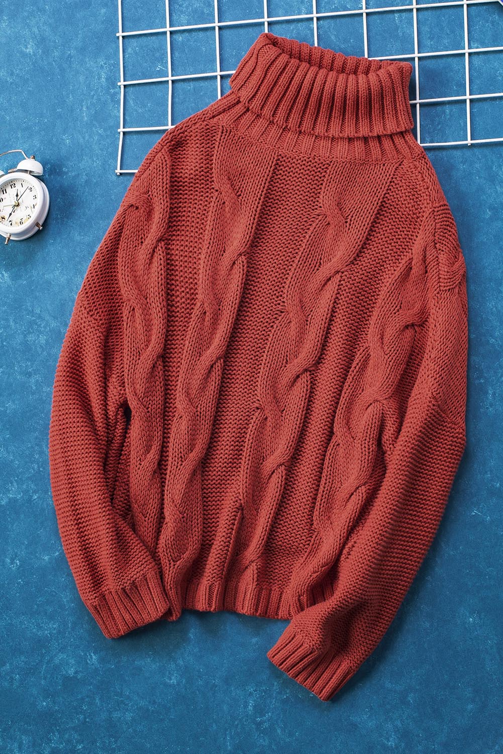 Cable-Knit Turtleneck Dropped Shoulder Sweater Trandify Deal