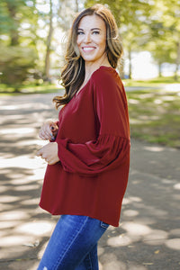 Ruched Notched Balloon Sleeve Blouse Trandify deal