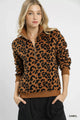 Leopard Print Quarter Zip Sweatshirt Women's Pullover with Front Pocket