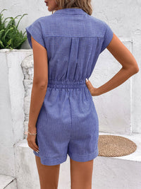 Striped Notched Tie Waist Romper Trandify deal