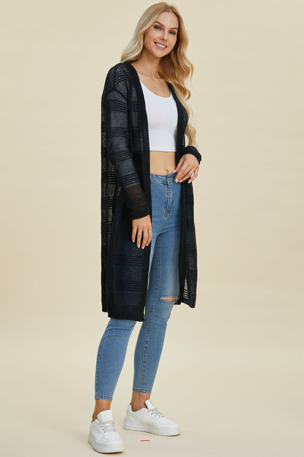 Double Take Full Size Open Front Longline Cardigan Trandify deal