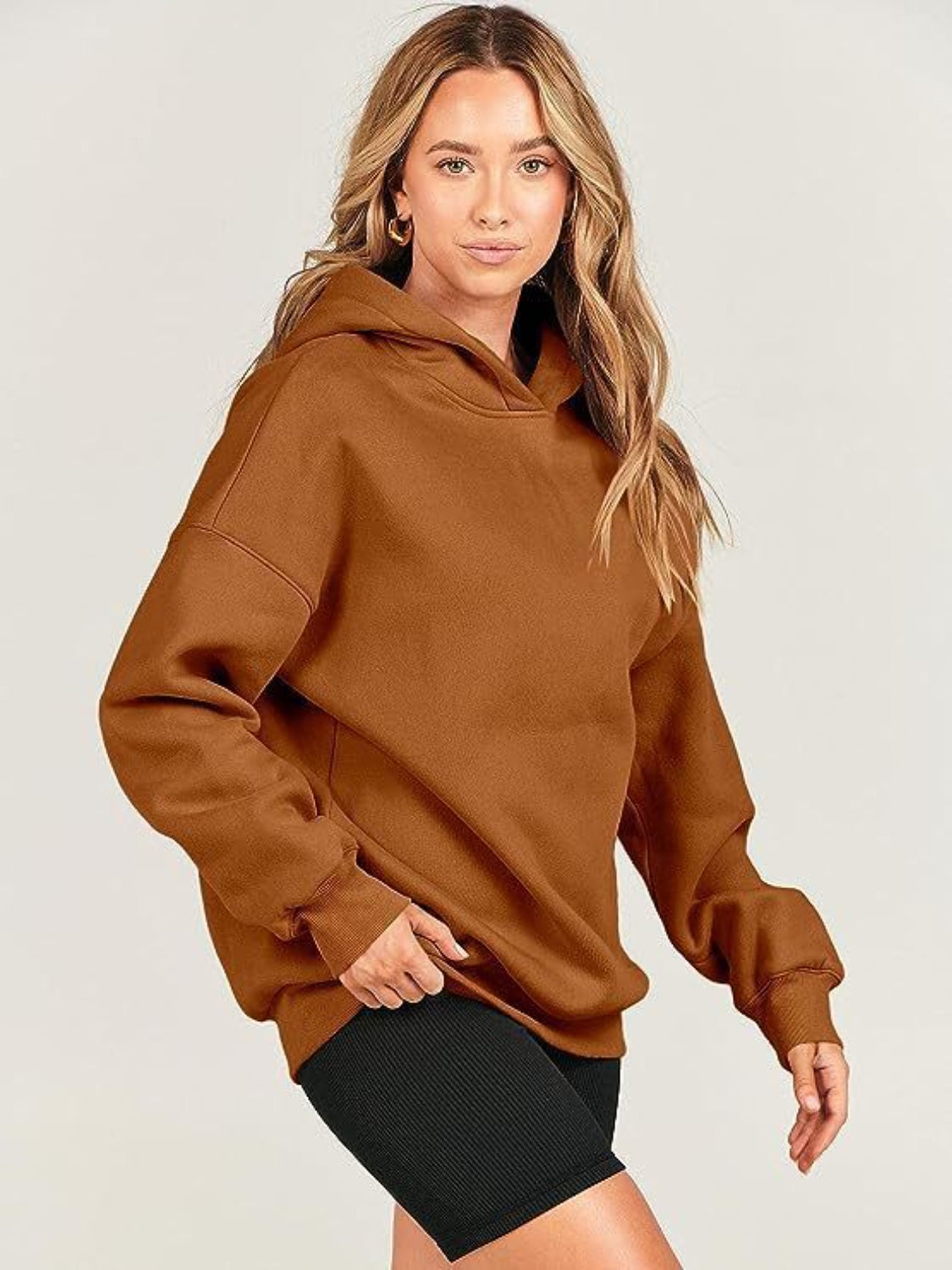 Dropped Shoulder Long Sleeve Hoodie Trandify Deal