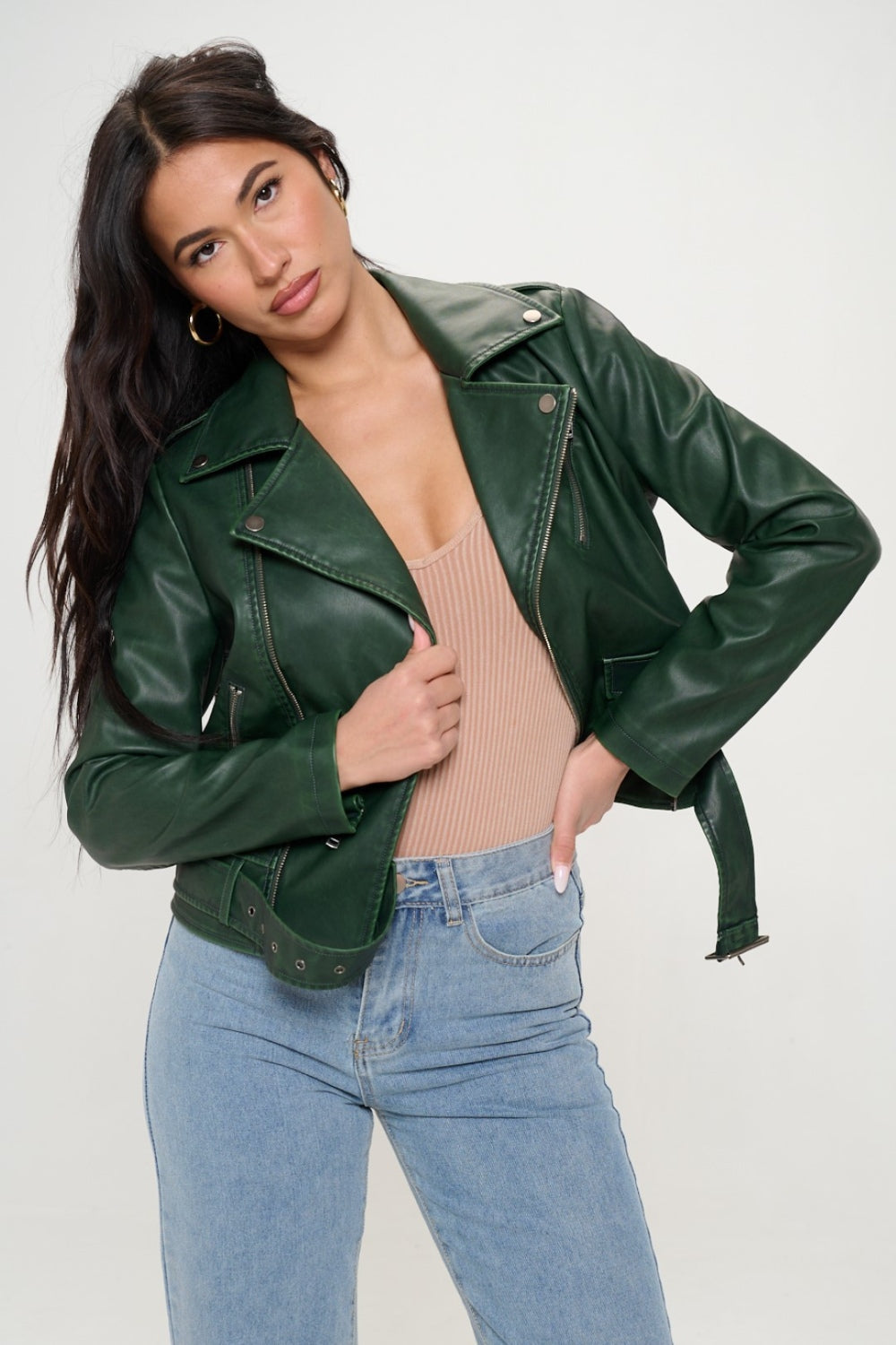Coalition LA Zip Up Biker Jacket with Belt Trandify Deal