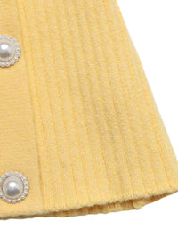 Women's asymmetrical ribbed button up cardigan in yellow, cozy chic style.